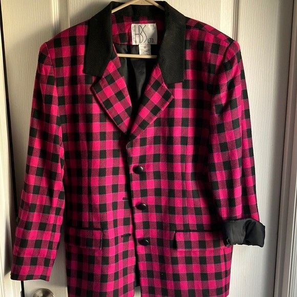 HBS Ltd Jackets & Blazers - VTG 90s Hot Pink & Black Checkered Print Blazer Size 12